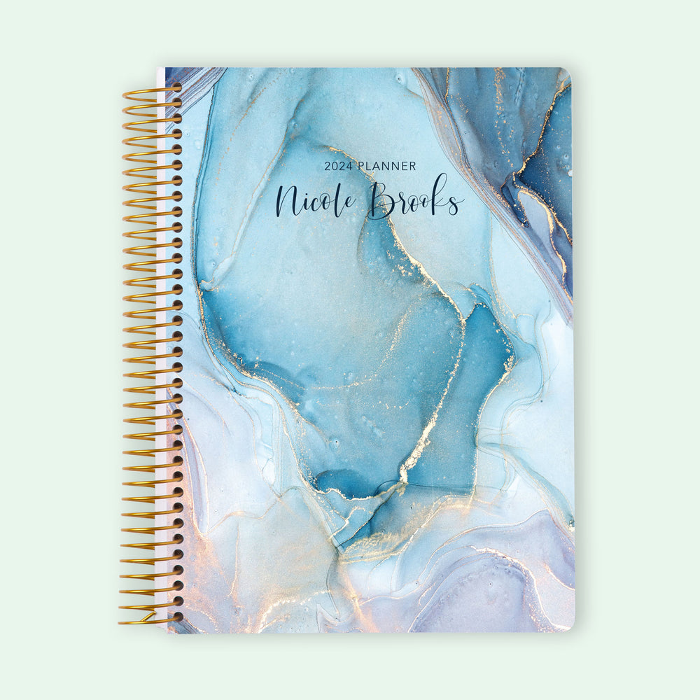 6x9 Student Planner - Aqua Gold Abstract Ink