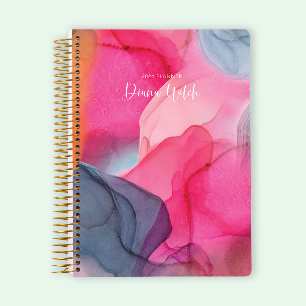 6x9 Student Planner - Hot Pink Gray Flowing Ink