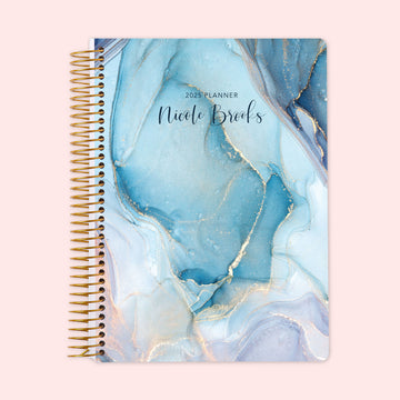 6x9 Weekly Planner - Aqua Gold Abstract Ink