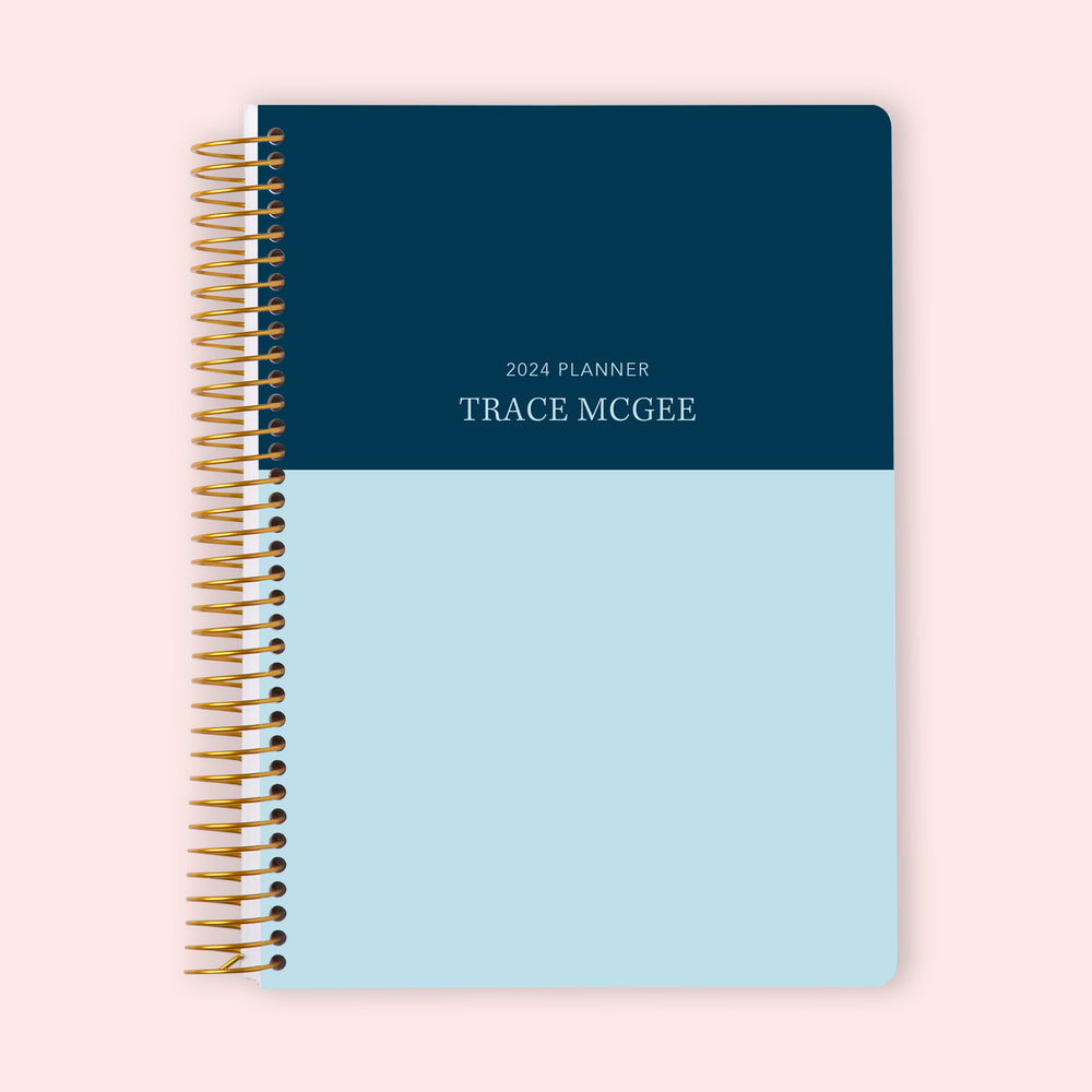 Planner Blue Notebook 6x9 Weekly Planner - Blue Navy Color Block - Posy Paper Co.