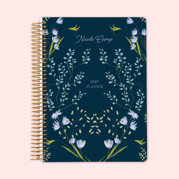 6x9 Weekly Planner - Flower Frame Blue