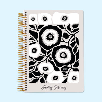 6x9 Daily Planner - Artful Flowers Black and White