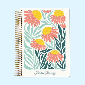 6x9 Daily Planner - Artful Flowers Pink Green Orange