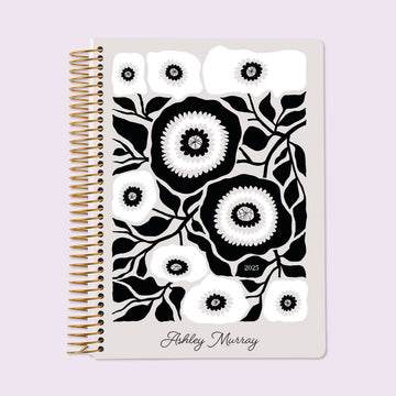 6x9 Self Care Planner - Artful Flowers Black and White