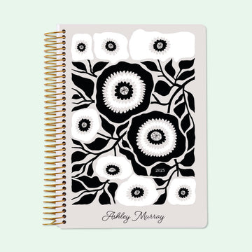 6x9 Student Planner - Artful Flowers Black and White