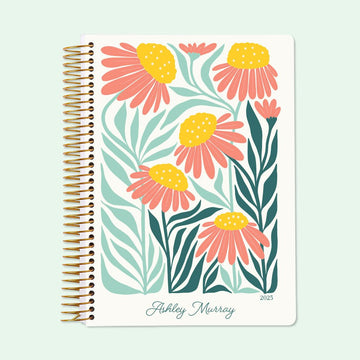 6x9 Student Planner - Artful Flowers Pink Green Orange