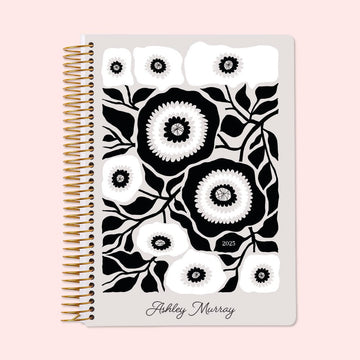 6x9 Weekly Planner - Artful Flowers Black and White
