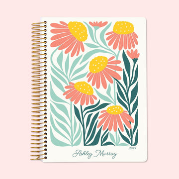 6x9 Weekly Planner - Artful Flowers Pink Green Orange