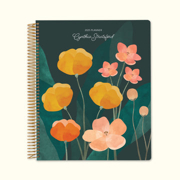 8.5x11 Monthly Planner - Abstract Florals Green Multicolor