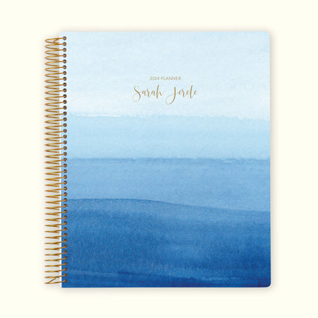 8.5x11 Monthly Planner - Blue Watercolor Ombré