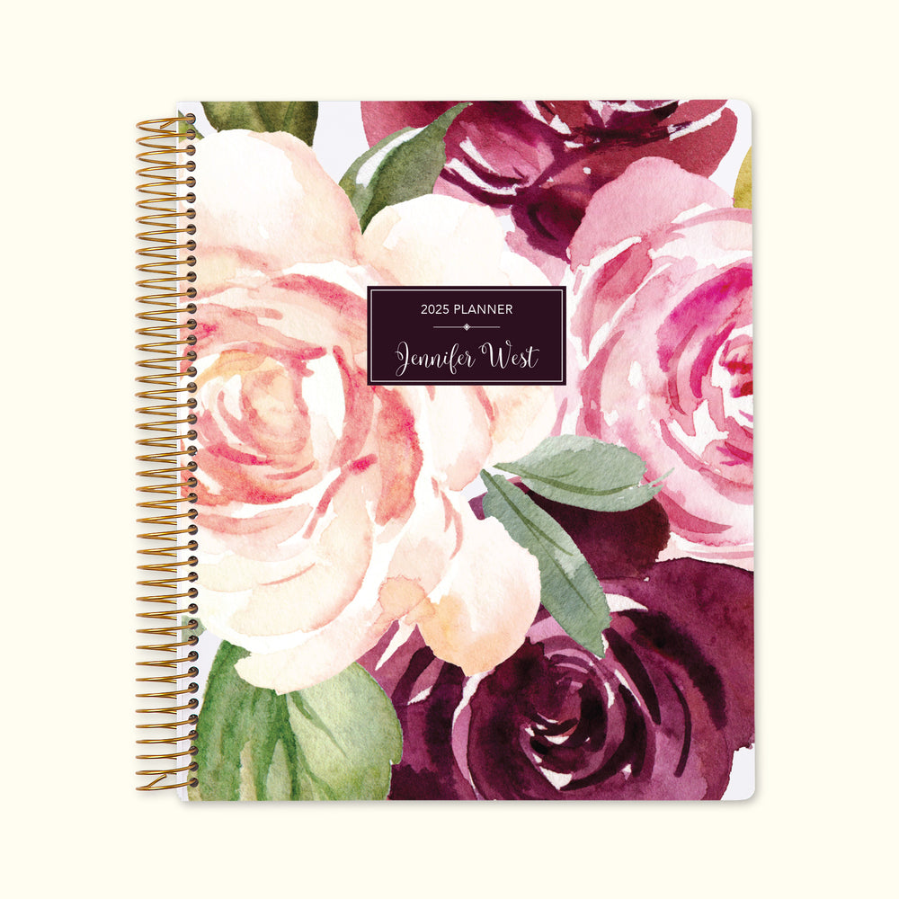 8.5x11 Monthly Planner - Plum Blush Roses