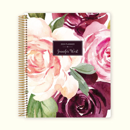 8.5x11 Monthly Planner - Plum Blush Roses