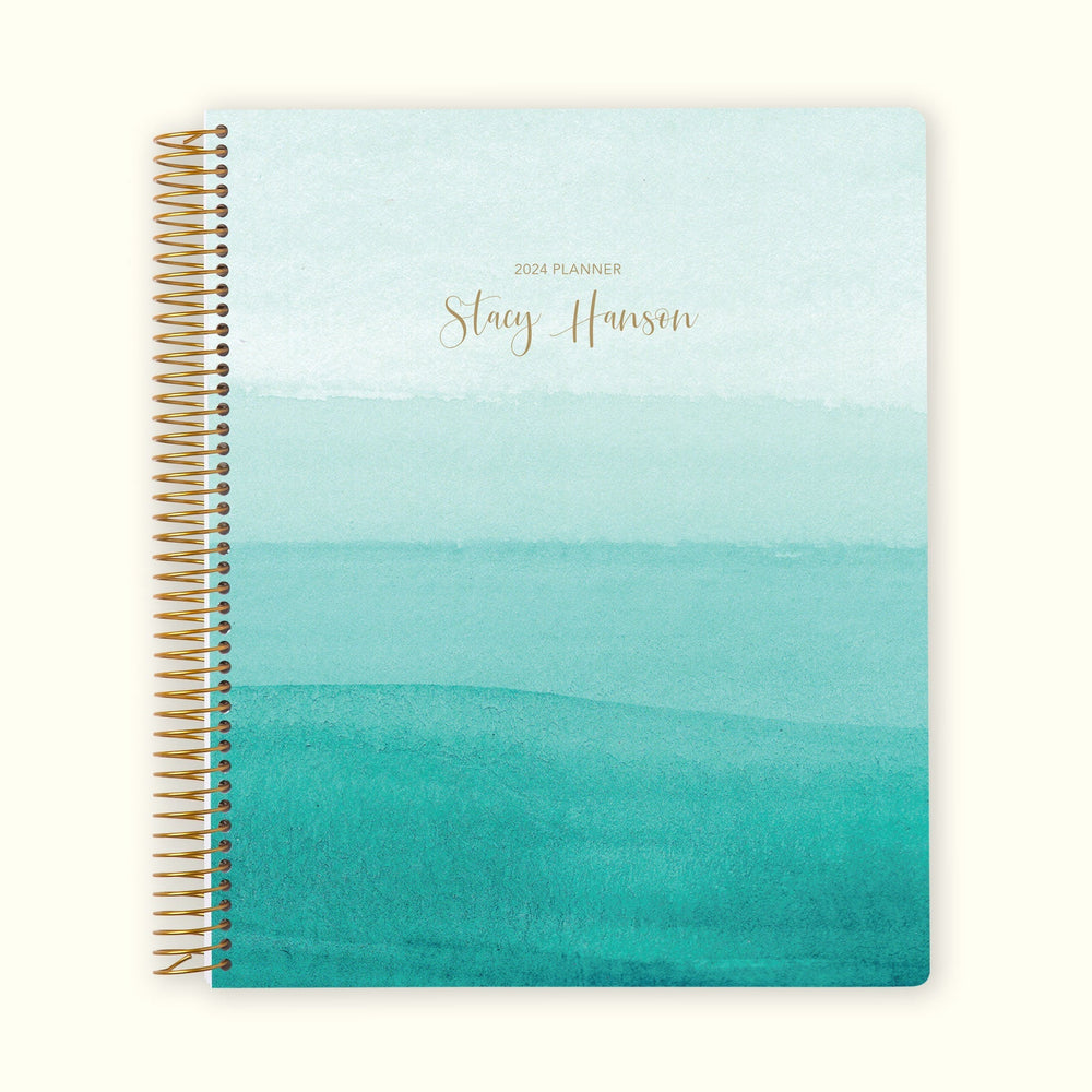 8.5x11 Monthly Planner - Teal Watercolor Ombré