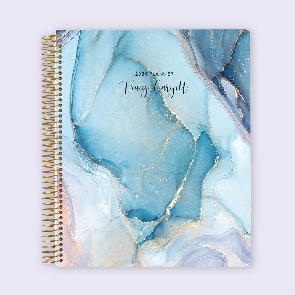 8.5x11 Student Planner - Aqua Gold Abstract Ink