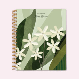 
                  
                    8.5x11 teacher planner with an abstract florals green cover, featuring expressive floral strokes, premium paper, and spacious lesson planning pages for educators.

                  
                