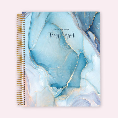 8.5x11 Teacher Planner - Aqua Gold Abstract Ink