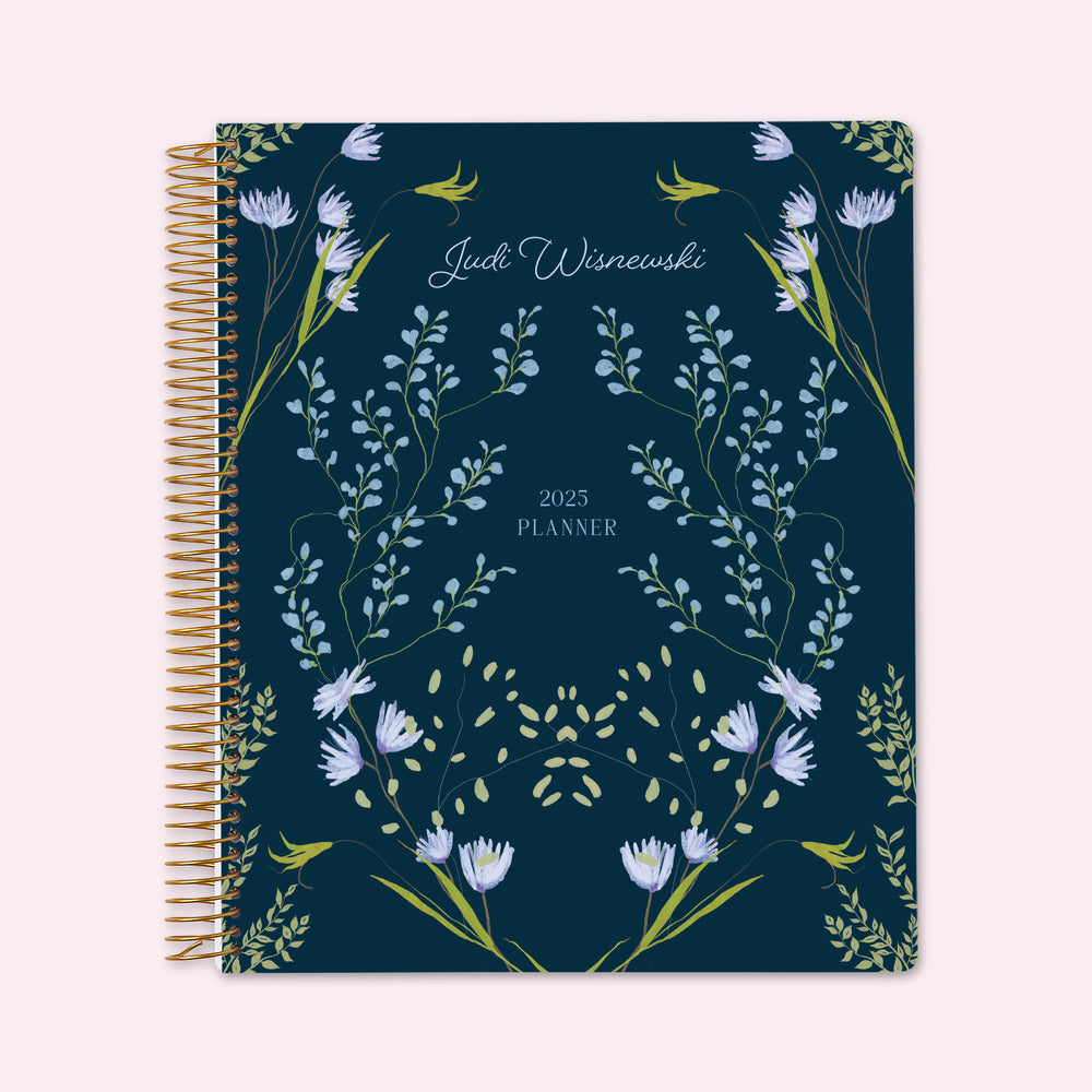 8.5x11 Teacher Planner - Flower Frame Blue