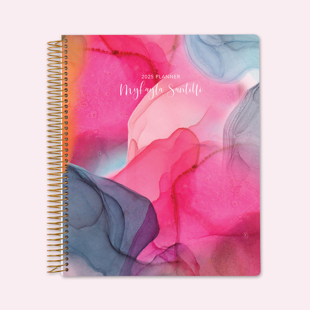 8.5x11 Teacher Planner - Hot Pink Gray Flowing Ink