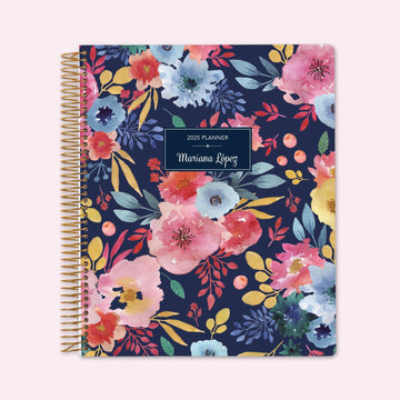 8.5x11 Teacher Planner - Navy Blue Pink Watercolor Floral