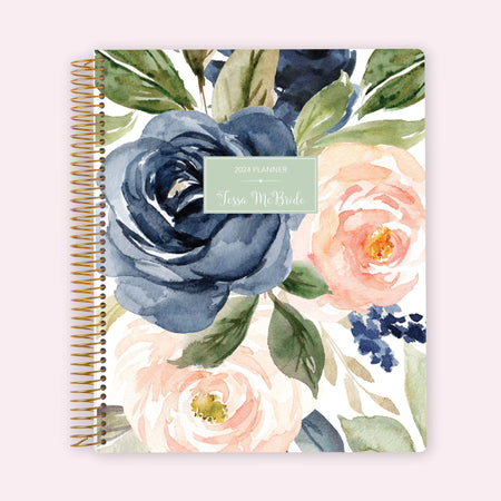 8.5x11 Teacher Planner - Navy Blush Roses