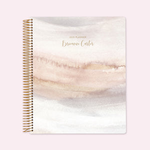 
                  
                    8.5x11 teacher planner with a neutral watercolor gradient cover, blending soft earthy tones with smooth writing paper and structured lesson planning spreads.

                  
                