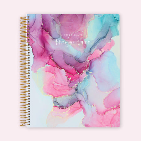 8.5x11 Teacher Planner - Pink Blue Abstract Ink