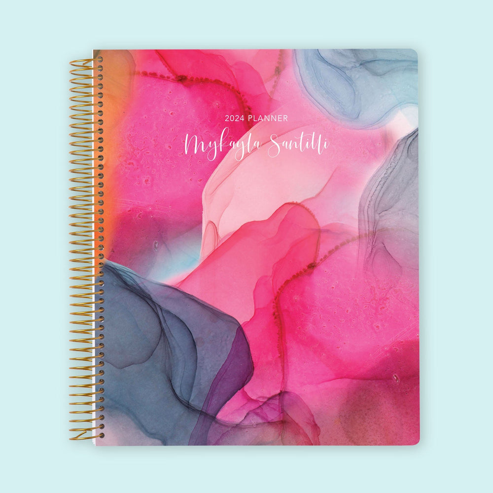 8.5x11 Weekly Planner - Hot Pink Gray Flowing Ink