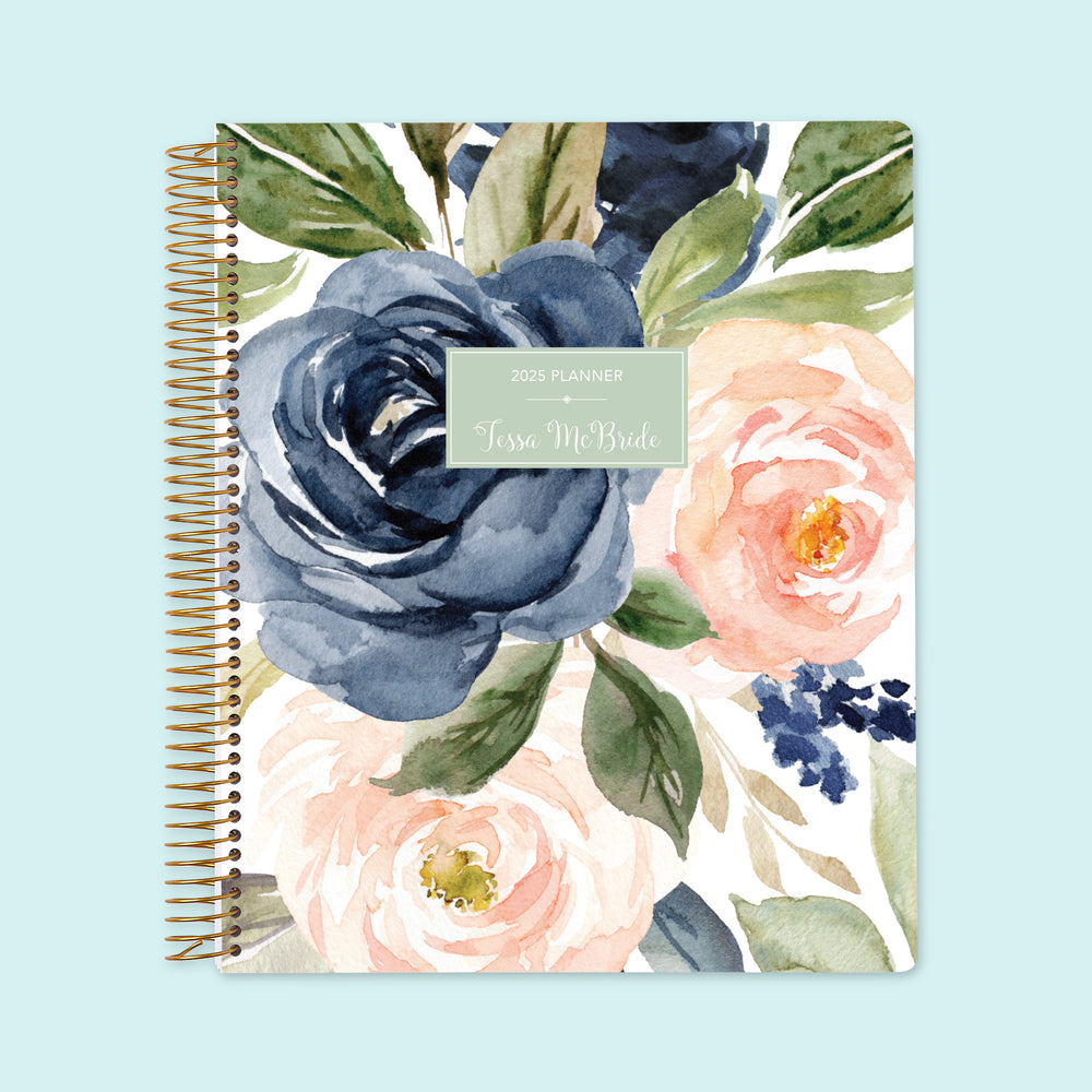 8.5x11 Weekly Planner - Navy Blush Roses