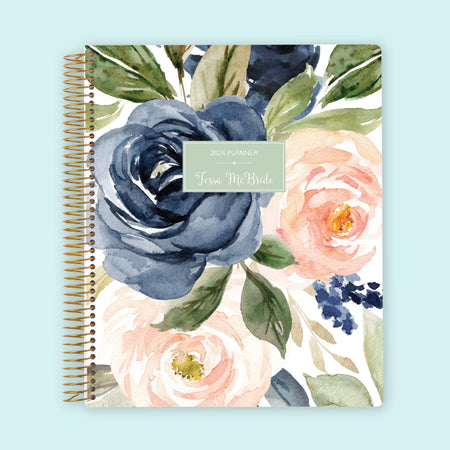 8.5x11 Weekly Planner - Navy Blush Roses