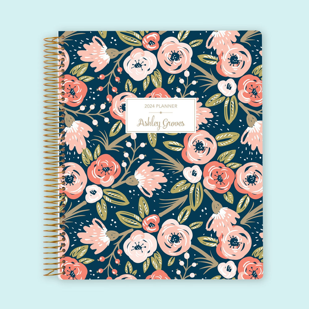 8.5x11 Weekly Planner - Navy Pink Gold Floral
