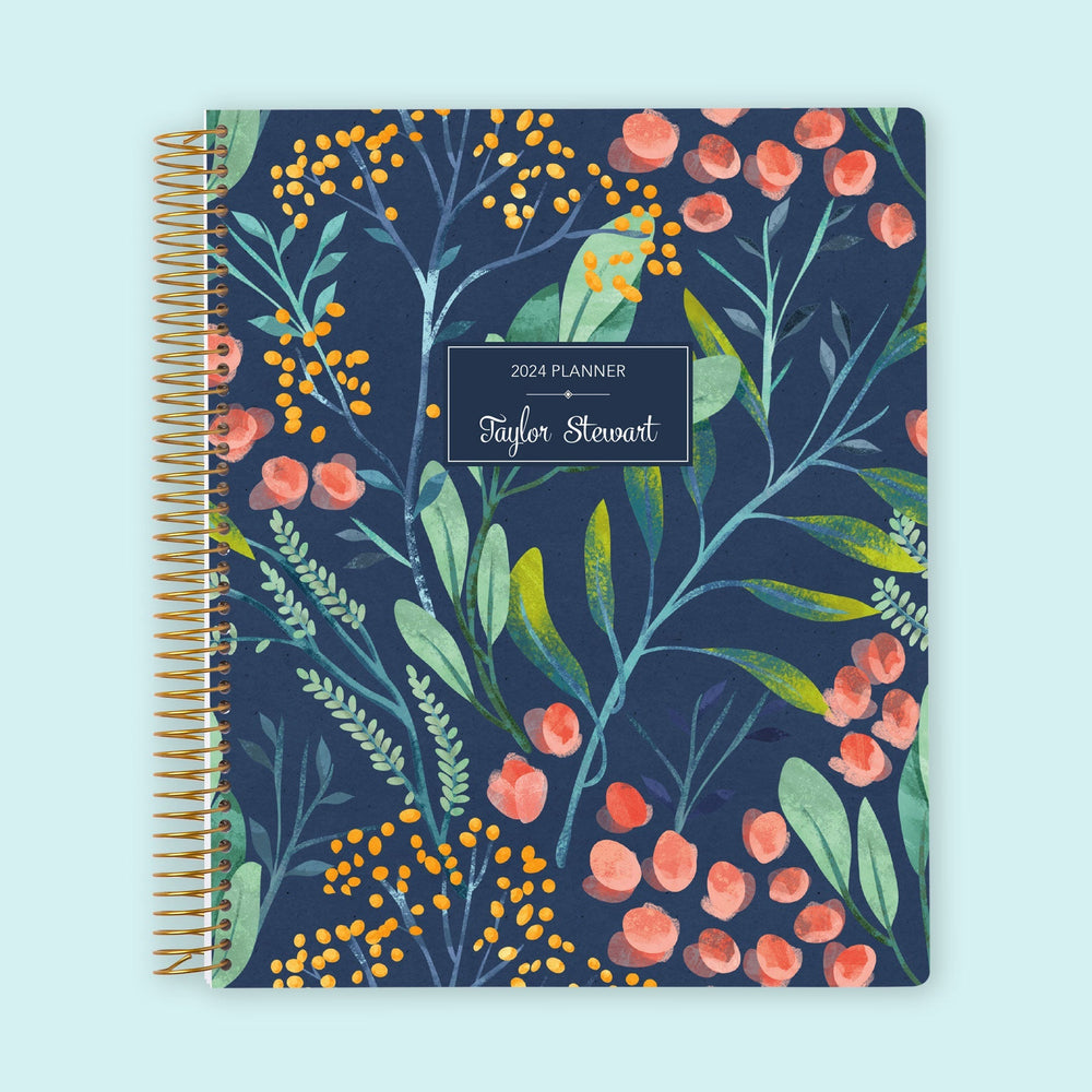 8.5x11 Weekly Planner - Navy Watercolor Floral