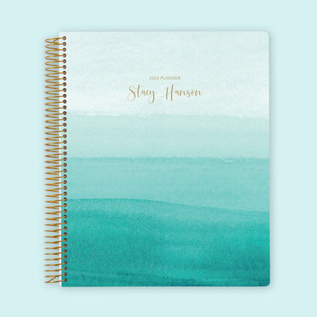 8.5x11 Weekly Planner - Teal Watercolor Ombré