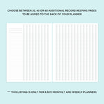 Additional Record Keeping Pages - for 8.5x11 planners
