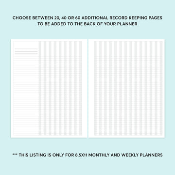 Additional Record Keeping Pages - for 8.5x11 planners