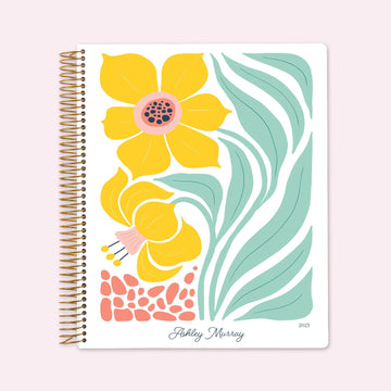 8.5x11 Teacher Planner - Artful Flowers Daffodil
