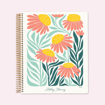 8.5x11 Teacher Planner - Artful Flowers Pink Green Orange