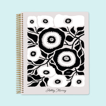 8.5x11 Weekly Planner - Artful Flowers Black and White
