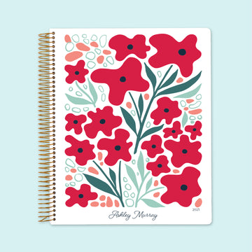 8.5x11 Weekly Planner - Artful Flowers Red