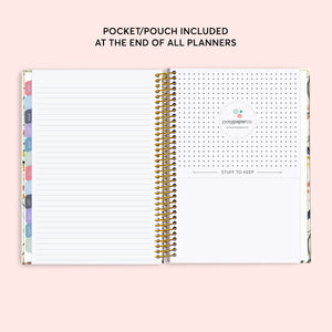 
                  
                    Lined notes page beside the planner's back pocket.
                  
                