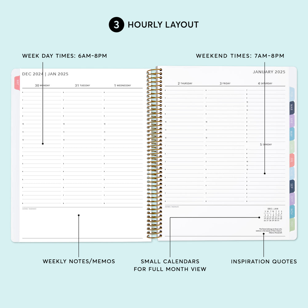 
                  
                    a spiral bound planner with the words, weekly and daily
                  
                