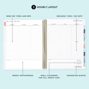 
                  
                    a spiral bound planner with the words, weekly and daily
                  
                