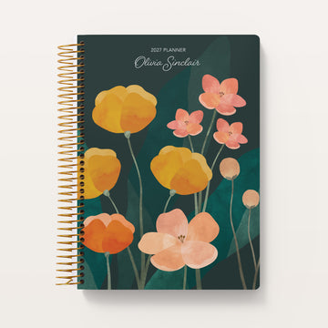 6x9 Self Care Planner - Abstract Florals Green Multicolor
