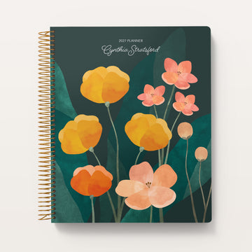 8.5x11 Teacher Planner - Abstract Florals Green Multicolor