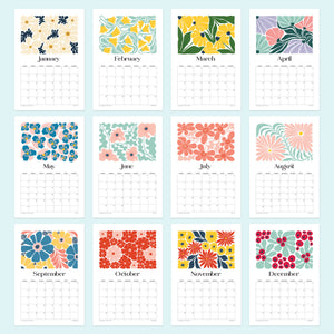 
                  
                    Overview of the month designs in the Artful Florals wall calendar
                  
                