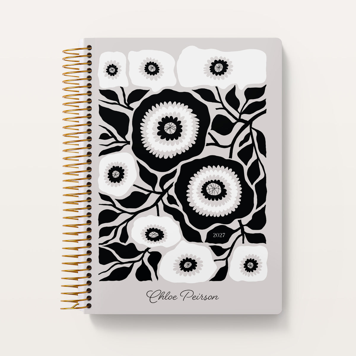 Artful Flowers Black and White cover on a 6×9 Posy planner