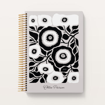 6x9 Self Care Planner - Artful Flowers Black and White