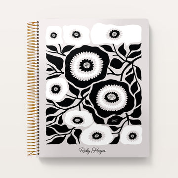 8.5x11 Weekly Planner - Artful Flowers Black and White