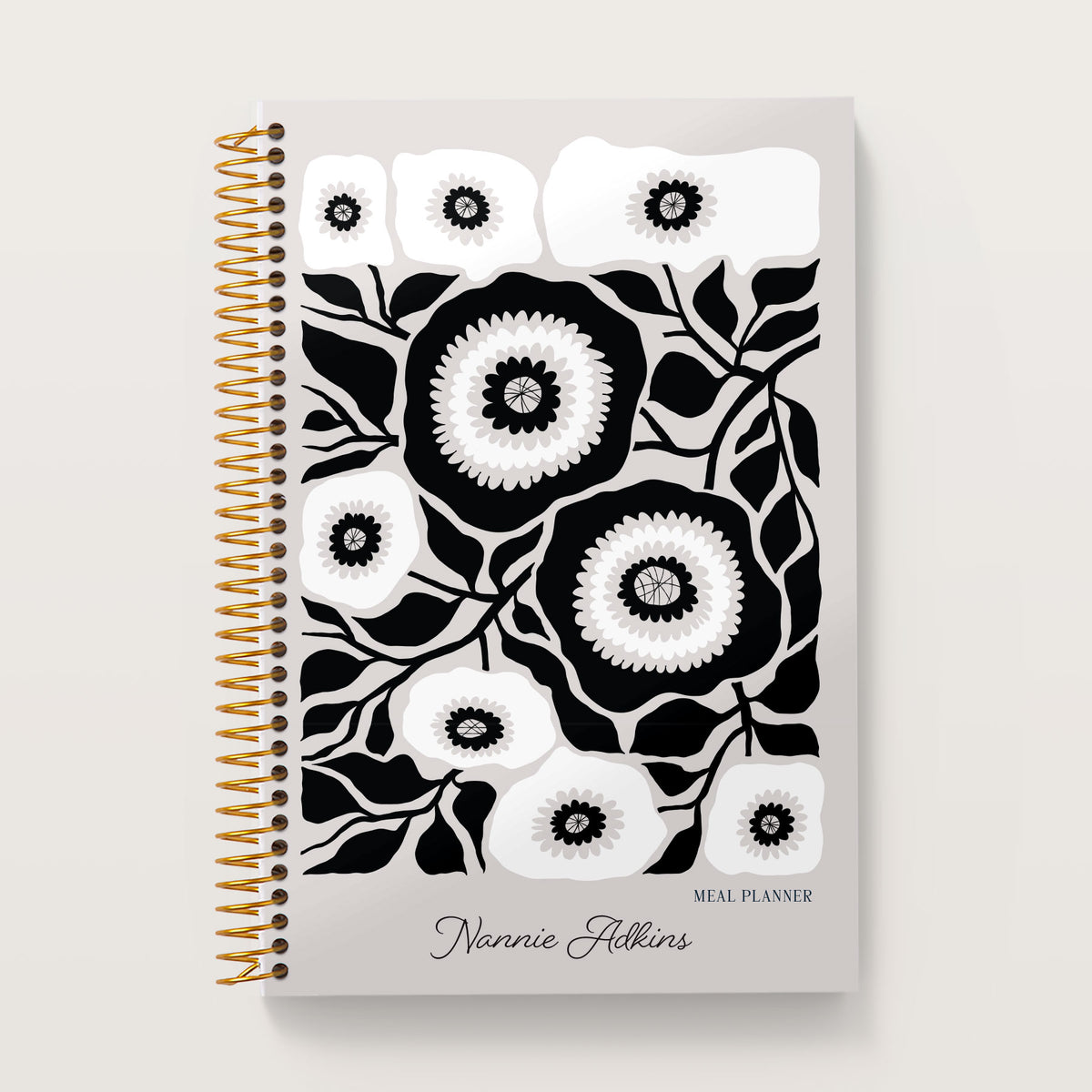 Artful Flowers Black and White cover on a 6×9 Posy meal planner