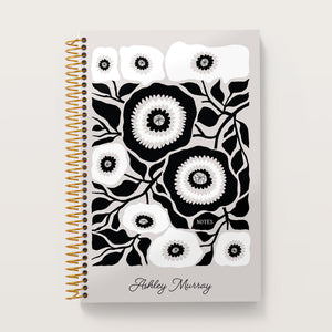 
                  
                    Artful Flowers Black and White cover on a 6×9 Posy notebook
                  
                
