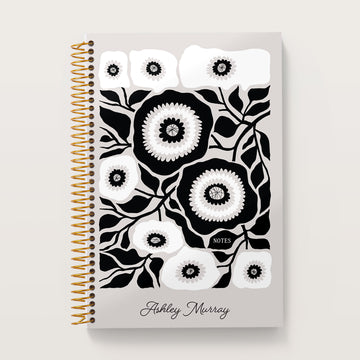 6x9 Notebook/Journal - Artful Flowers Black and White